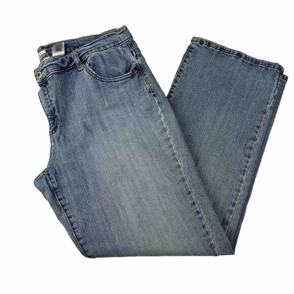 Liz Co Jeans Size 18 Stretch Straight Leg Mid Rise Blue Denim Light Wash - Picture 1 of 11
